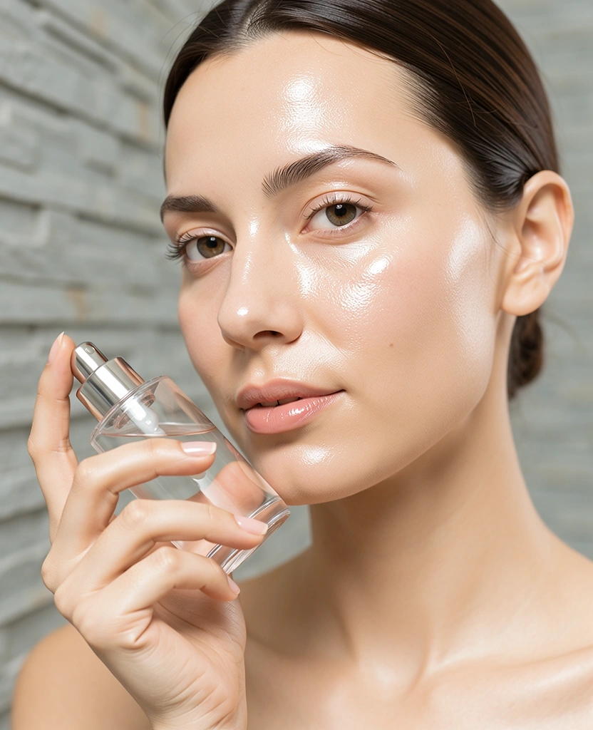 Woman applying facial care products